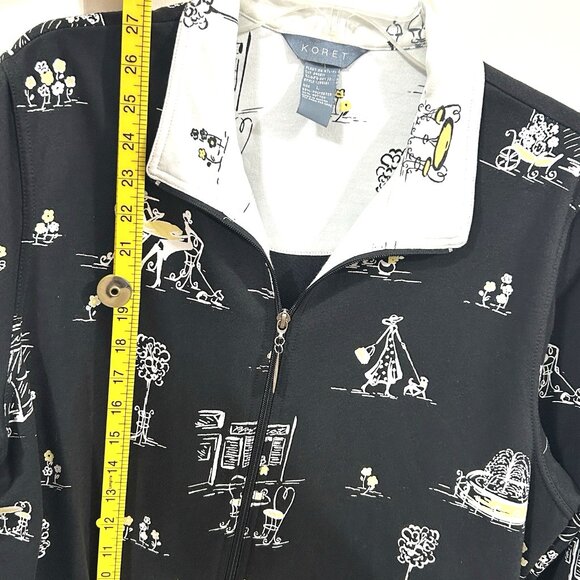 VTG 90s Koret Womens Knit Jacket w/ Pockets Full Zip Black City Scene Size LG - Picture 3 of 9